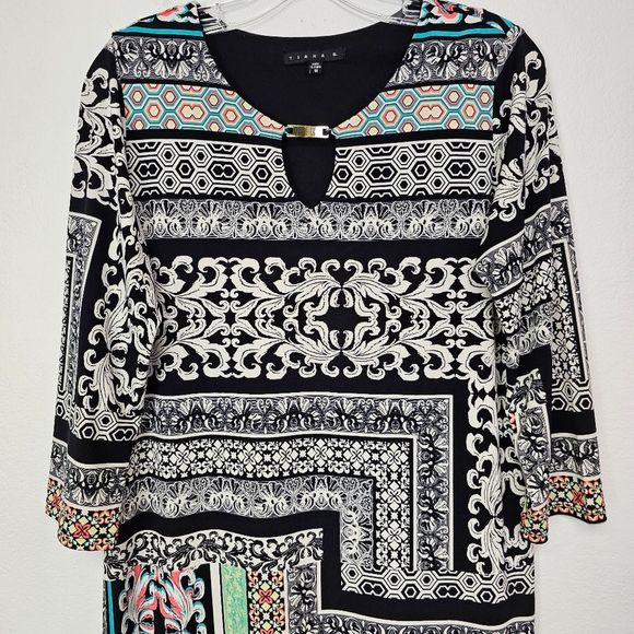 Tiana B. Dress Multicolor Geometric Print Keyhole Neck Shift Sz M Artsy - Picture 2 of 10